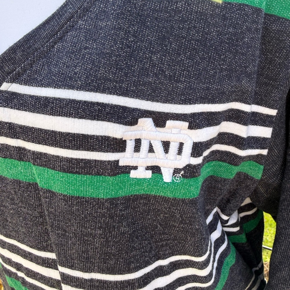 Notre Dame Women’s V-Neck Long Sleeve Striped Dress in Black, Green & White - Picture 2 of 6